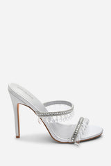 Crispine Silver Beaded High Heel Mule Sandals