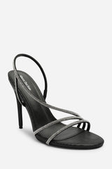 Palira Wrap Around Diamante Strap High Heels In Black Shimmer