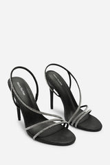 Palira Wrap Around Diamante Strap High Heels In Black Shimmer