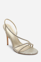 Palira Wrap Around Diamante Strap High Heels In Light Gold Shimmer