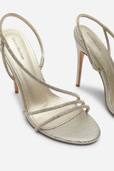 Palira Wrap Around Diamante Strap High Heels In Light Gold Shimmer