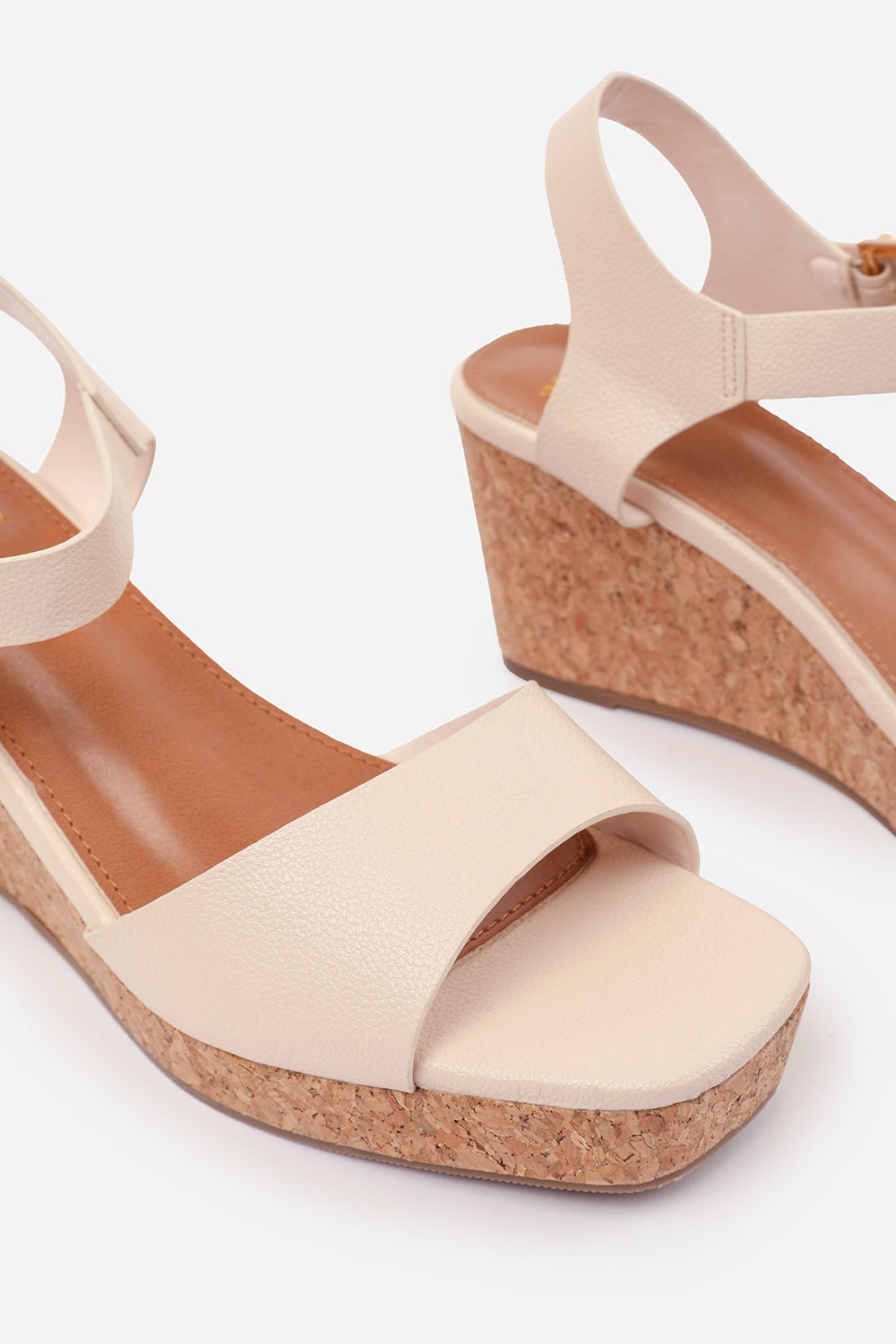 Alvira Wide Fit Cream Cork Platform Wedge Sandals