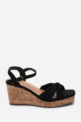 Mystique Platform Knot Detail Black Suede Wedge