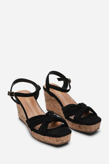 Mystique Platform Knot Detail Black Suede Wedge