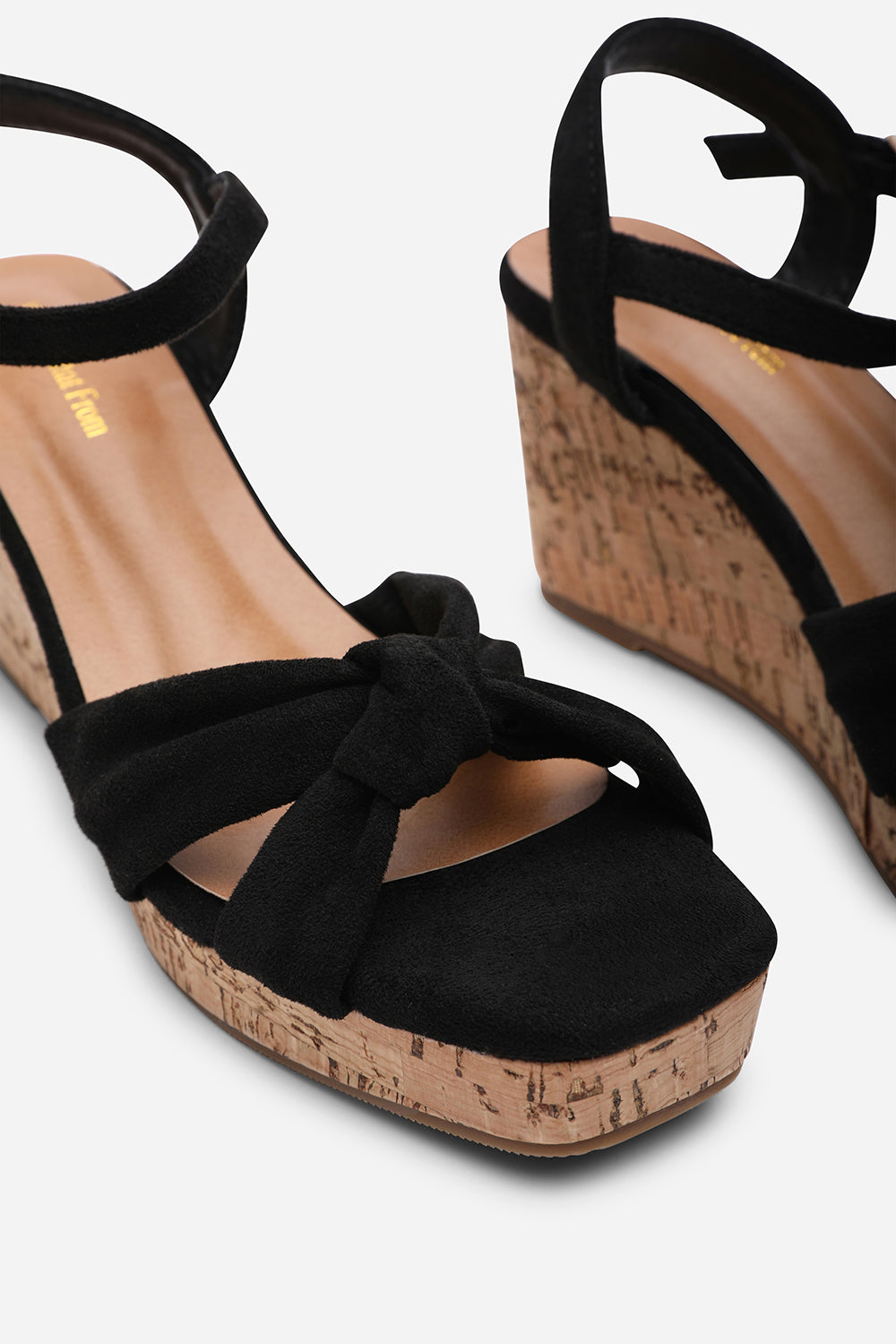 Mystique Platform Knot Detail Black Suede Wedge