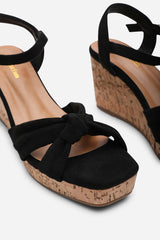 Mystique Platform Knot Detail Black Suede Wedge