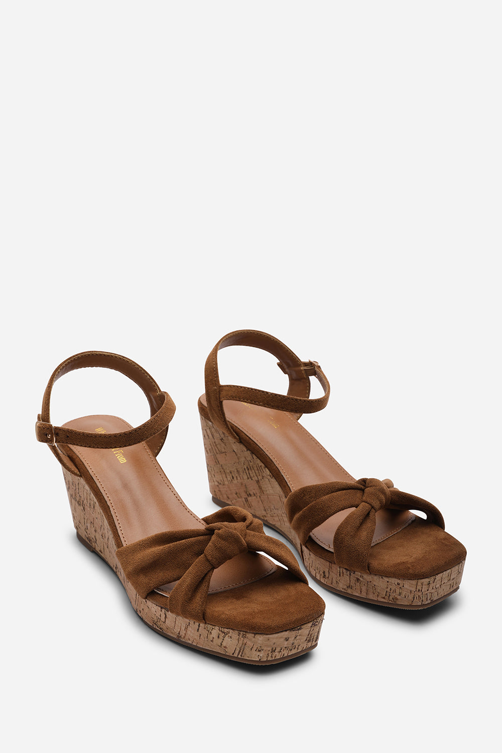 Mystique Platform Knot Detail Cognac Suede Wedge