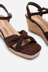 Mystique Platform Knot Detail Dark Brown Suede Wedge