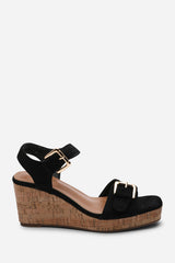 Olivine Double Strap Platform Black Suede Wedge