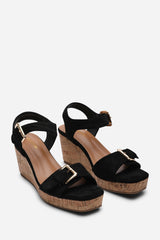 Olivine Double Strap Platform Black Suede Wedge