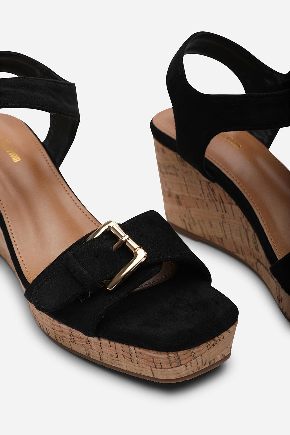 Olivine Double Strap Platform Black Suede Wedge