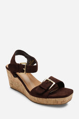 Olivine Double Strap Platform Dark Brown Suede Wedge