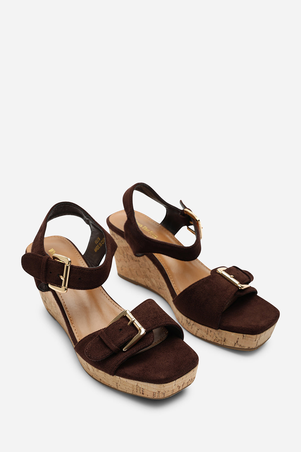 Olivine Double Strap Platform Dark Brown Suede Wedge
