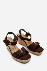 Olivine Double Strap Platform Dark Brown Suede Wedge