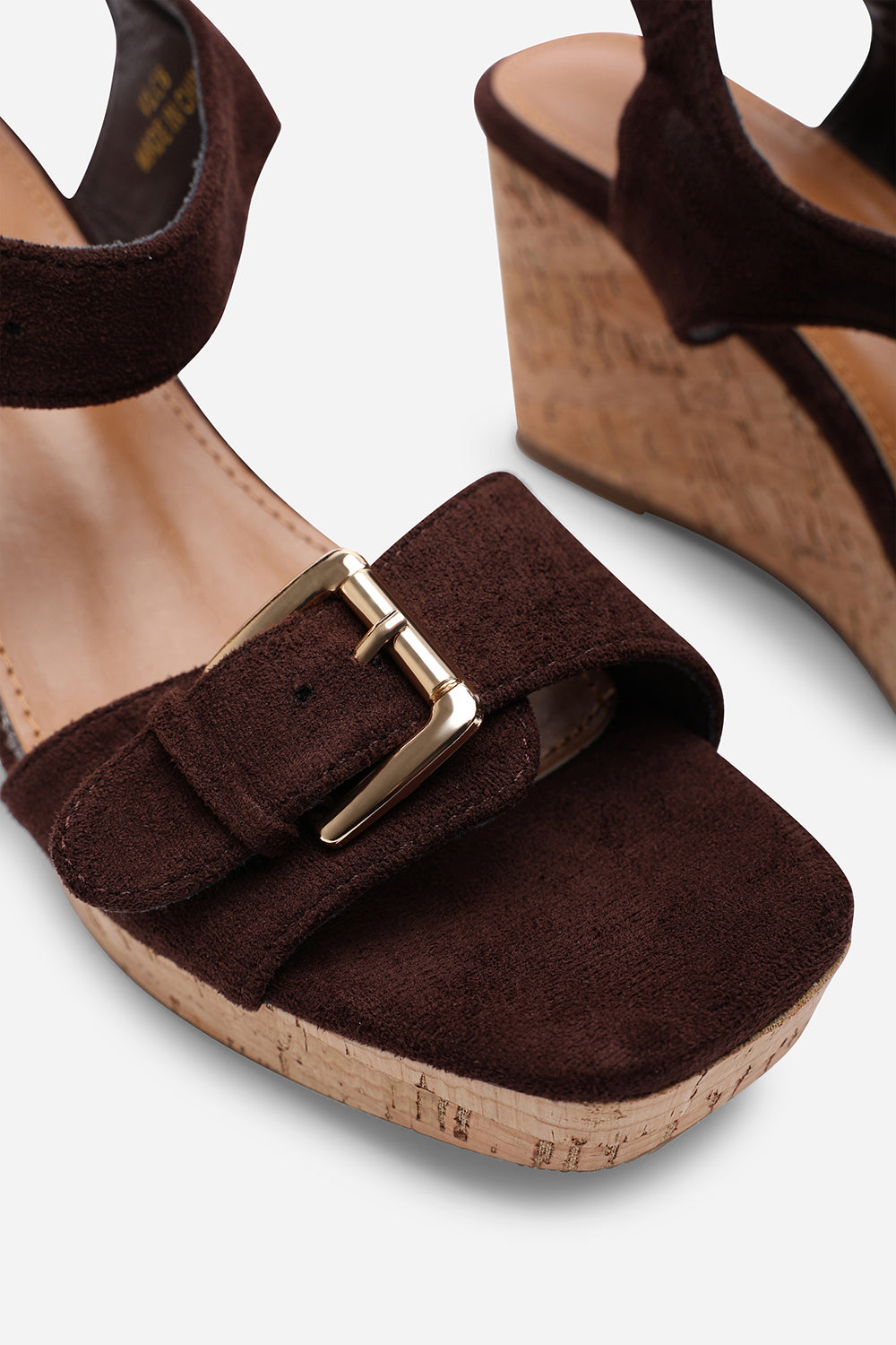 Olivine Double Strap Platform Dark Brown Suede Wedge
