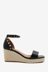 Seriva Black Studded Ankle Strap Espadrille Wedge