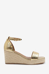 PRESLEY WEDGE SANDALS WITH GLADIATOR  ANKLE STRAP IN GOLD CREASE PU