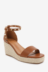 PRESLEY WIDE FIT WEDGE SANDALS WITH GLADIATOR  ANKLE STRAP IN TAN PU