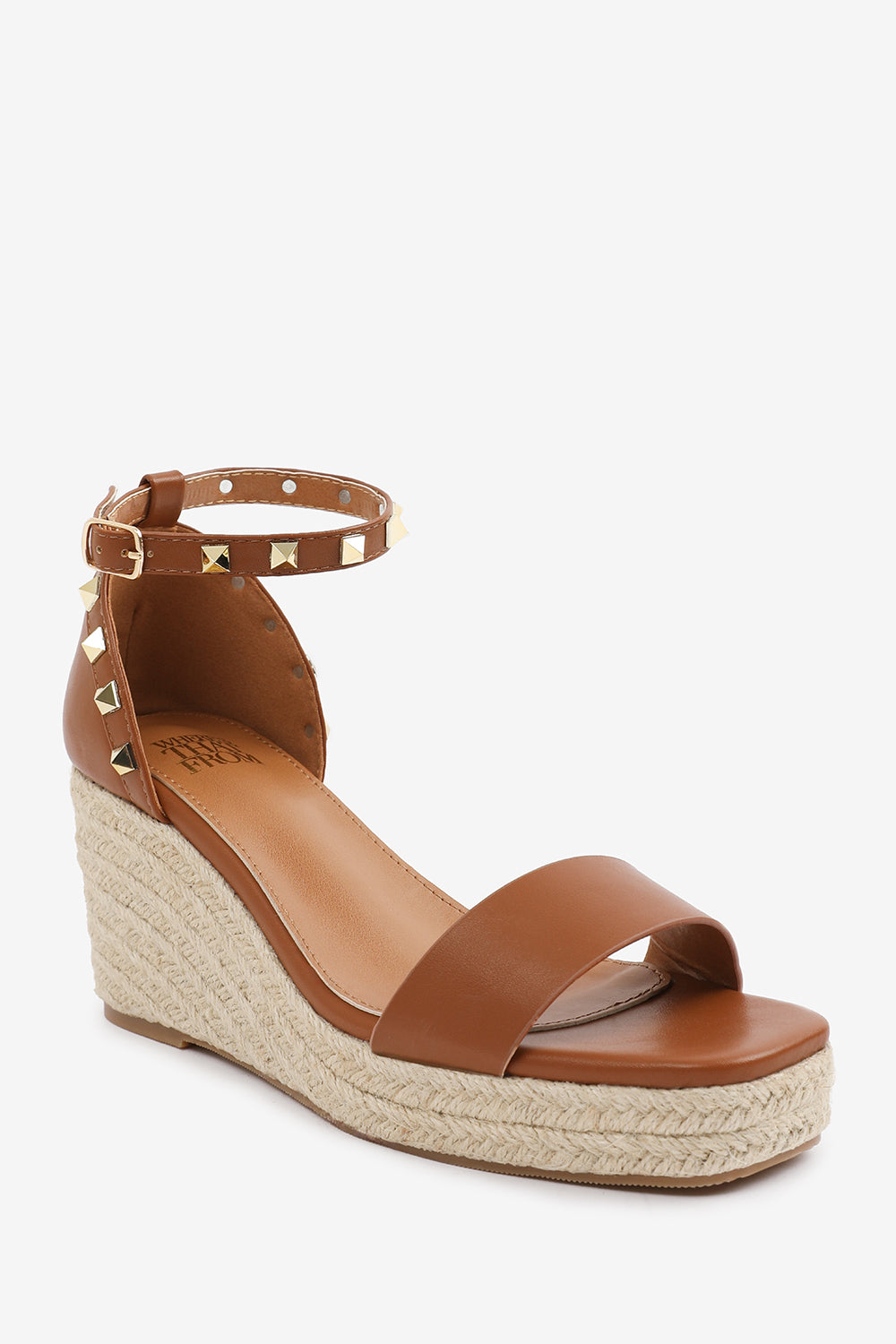 Seriva Tan Studded Ankle Strap Espadrille Wedge