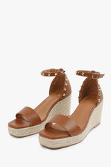 PRESLEY WIDE FIT WEDGE SANDALS WITH GLADIATOR  ANKLE STRAP IN TAN PU