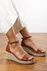 Allyson Rope Detail Platform Wedge With Ankle Tie in Tan