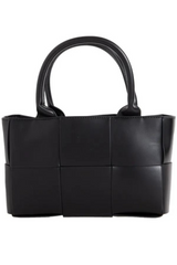 AURORA TOP HANDLE RECTANGLE BAG WITH SQUARE PATTERN IN BLACK FAUX LEATHER