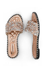 Mariva Rose Gold Diamante Beaded Flat Slider Sandals With Padded Footbed