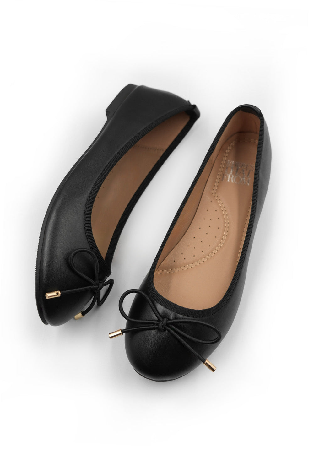 TALLULAH WIDE FIT SLIP ON FLAT PUMPS IN BLACK FAUX LEATHER