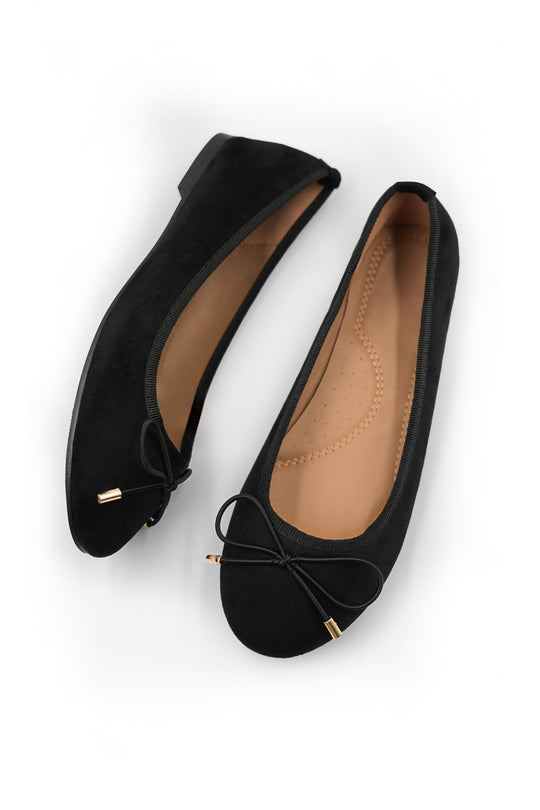 TALLULAH WIDE FIT SLIP ON FLAT PUMPS IN BLACK SUEDE