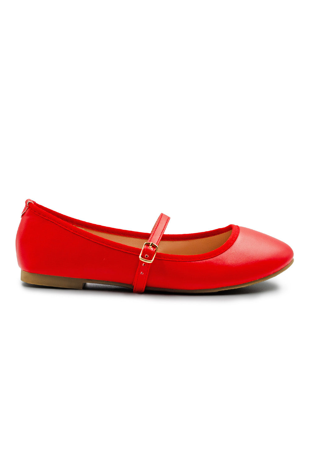 JOSIE BALLERINA FLATS WITH STRAP DETAIL IN RED FAUX LEATHER