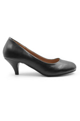 SHEA LOW HEEL COURT PUMP IN BLACK FAUX LEATHER