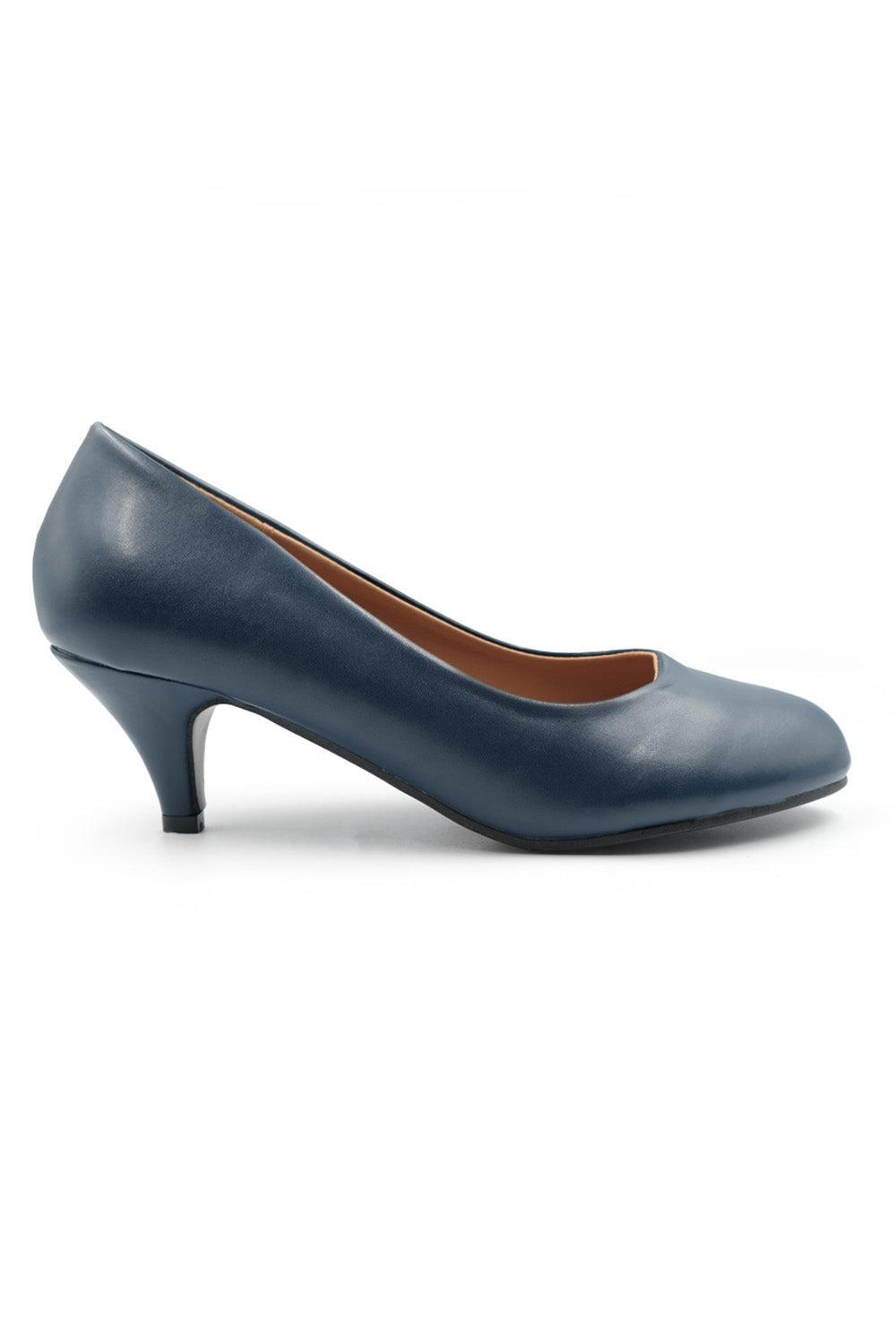 SHEA LOW HEEL COURT PUMP IN DARK BLUE FAUX LEATHER