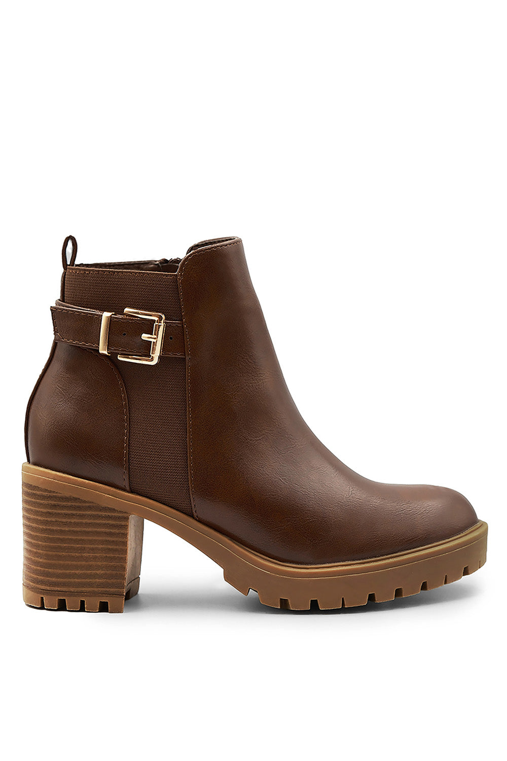 Cirele Brown Chelsea Heeled Ankle Boot With Buckle Detail