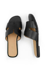 MAE PU STRAP SANDALS IN BLACK FAUX LEATHER