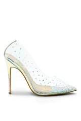 CECELIA PERSPEX DIAMANTE HIGH HEELS IN SILVER HOLOGRAM