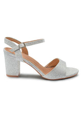 PAITYN BUCKLE UP LOW BLOCK HEEL SANDAL IN MOON SILVER GLITTER