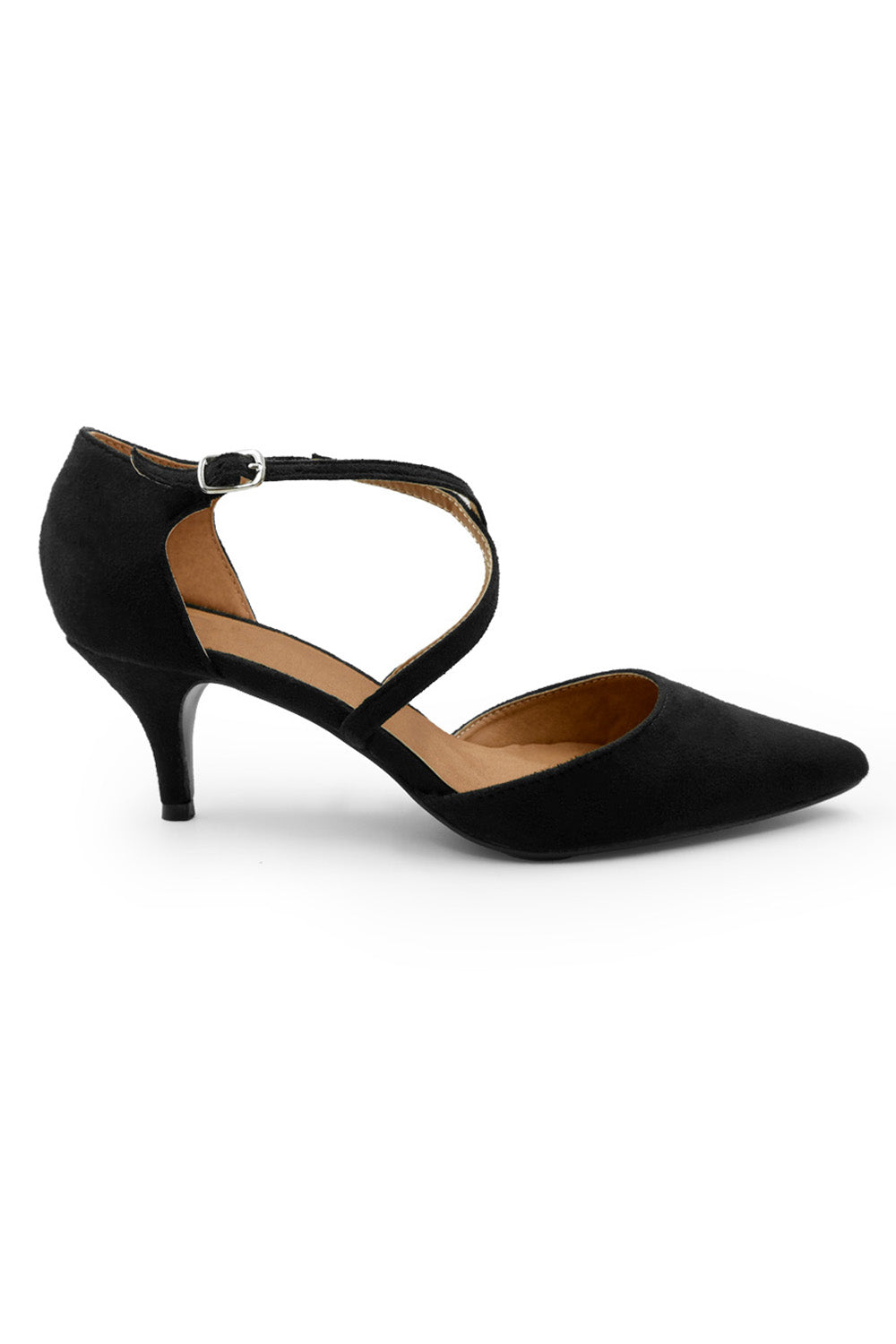 KENNEDI LOW KITTEN HEEL WITH CROSSOVER STRAP IN BLACK SUEDE – Where's ...