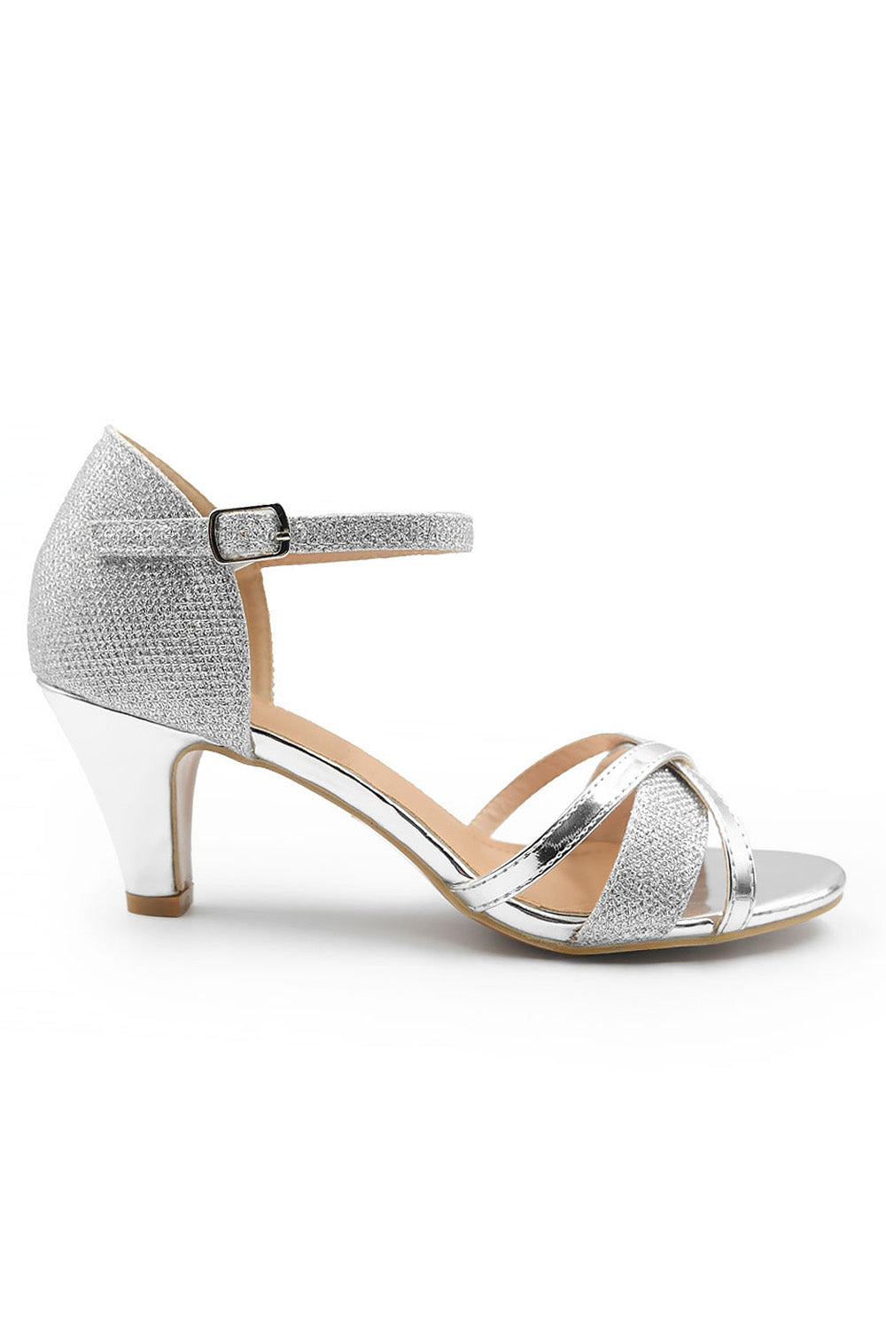 Pavia Silver Glitter Low Heel Sandals