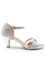 Pavia Silver Glitter Low Heel Sandals