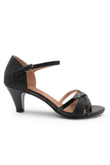 Nalia Black Mid Heels With Ankle Strap Closure