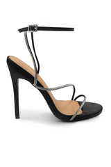 JOVIE STILETTO HIGH HEEL WITH DIAMANTE DETAILED STRAP IN BLACK SILK