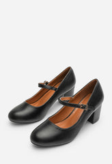 Terixa Wide Fit Round Toe Mary Jane Block Heeled Court Shoes