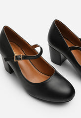Terixa Wide Fit Round Toe Mary Jane Block Heeled Court Shoes