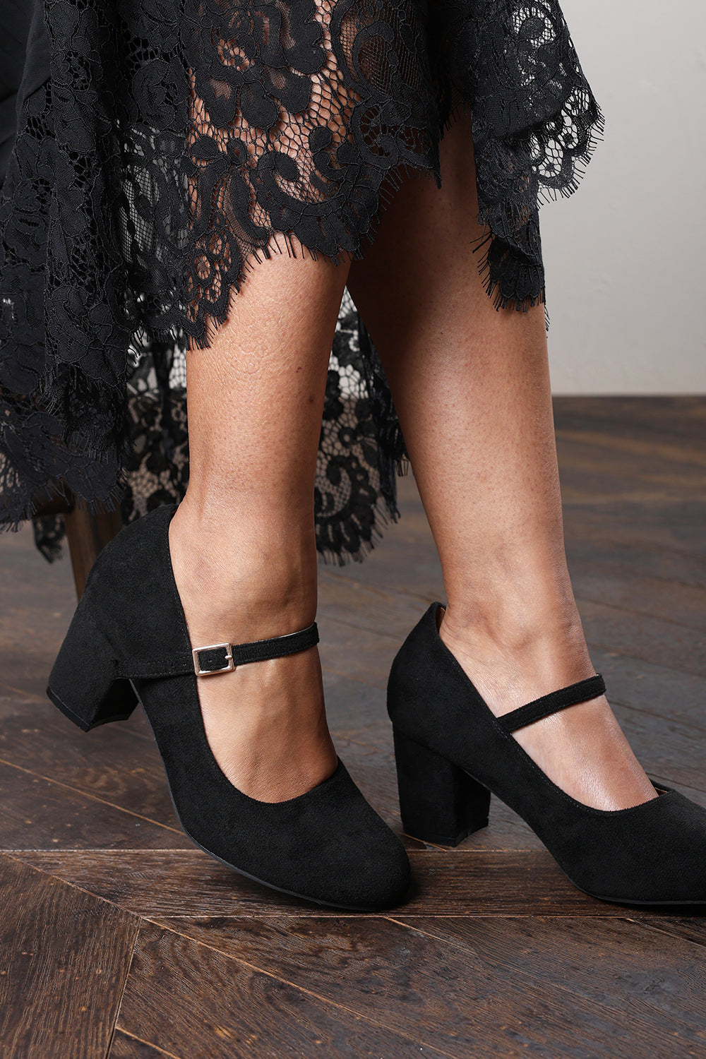 Terixa Round Toe Mary Jane Block Heeled Court Shoes