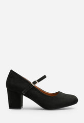 Terixa Round Toe Mary Jane Block Heeled Court Shoes