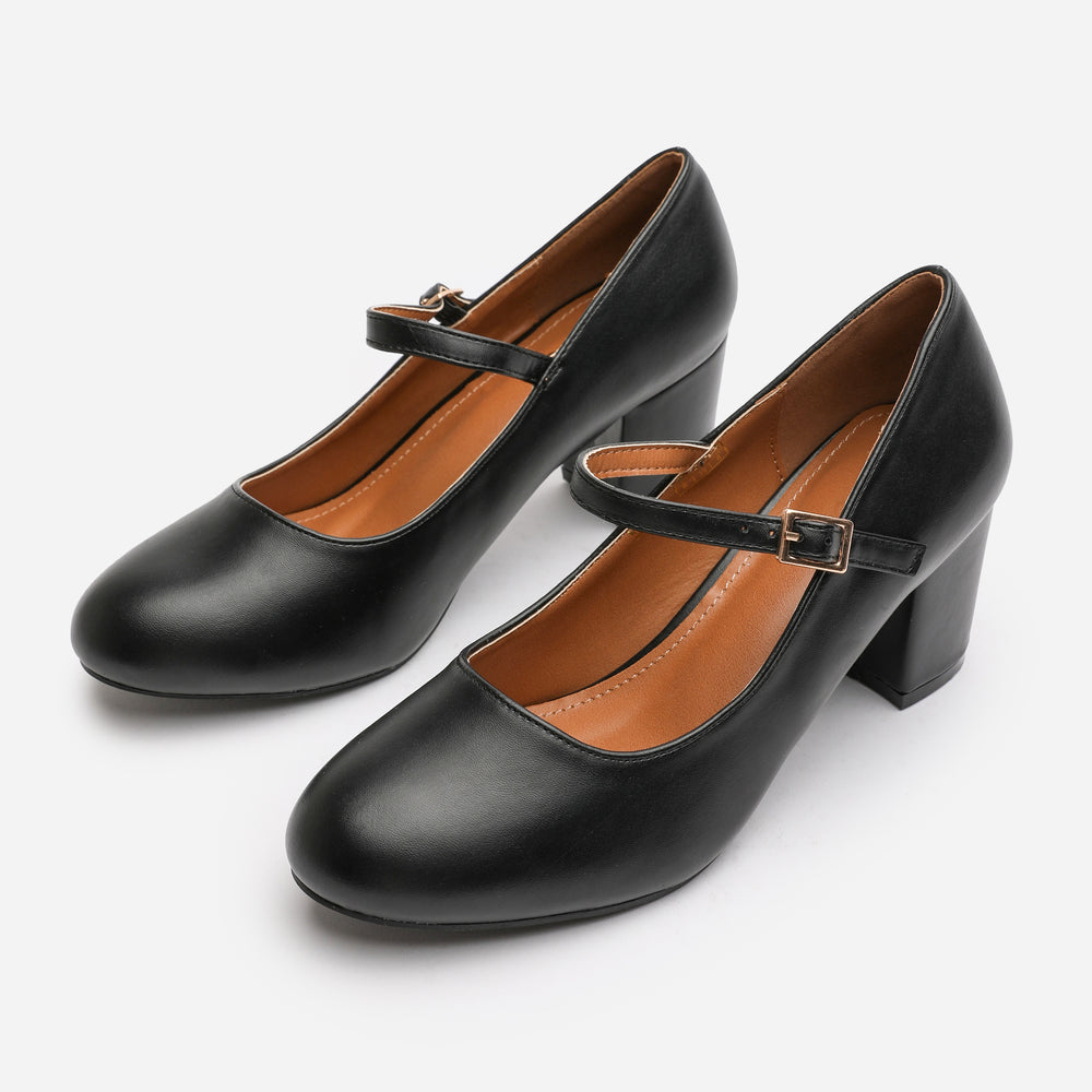 Terixa Round Toe Mary Jane Block Heeled Court Shoes