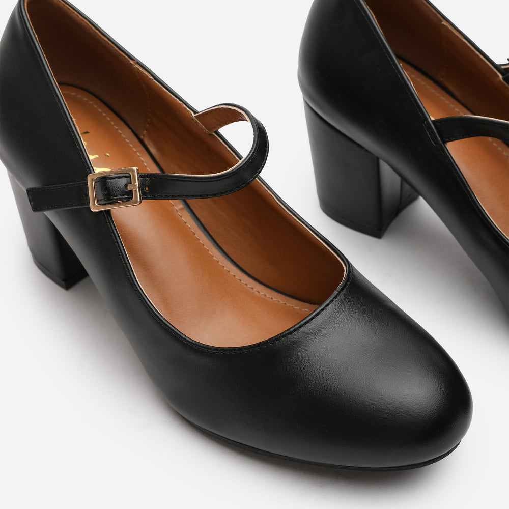 Terixa Round Toe Mary Jane Block Heeled Court Shoes