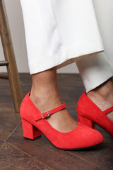 Terixa Wide Fit Round Toe Mary Jane Block Heeled Court Shoes