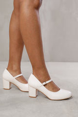 Renata White Mary Jane Block Heel Court Shoes