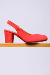 EDITH BLOCK HEEL SLINGBACK SHOES IN RED SUEDE